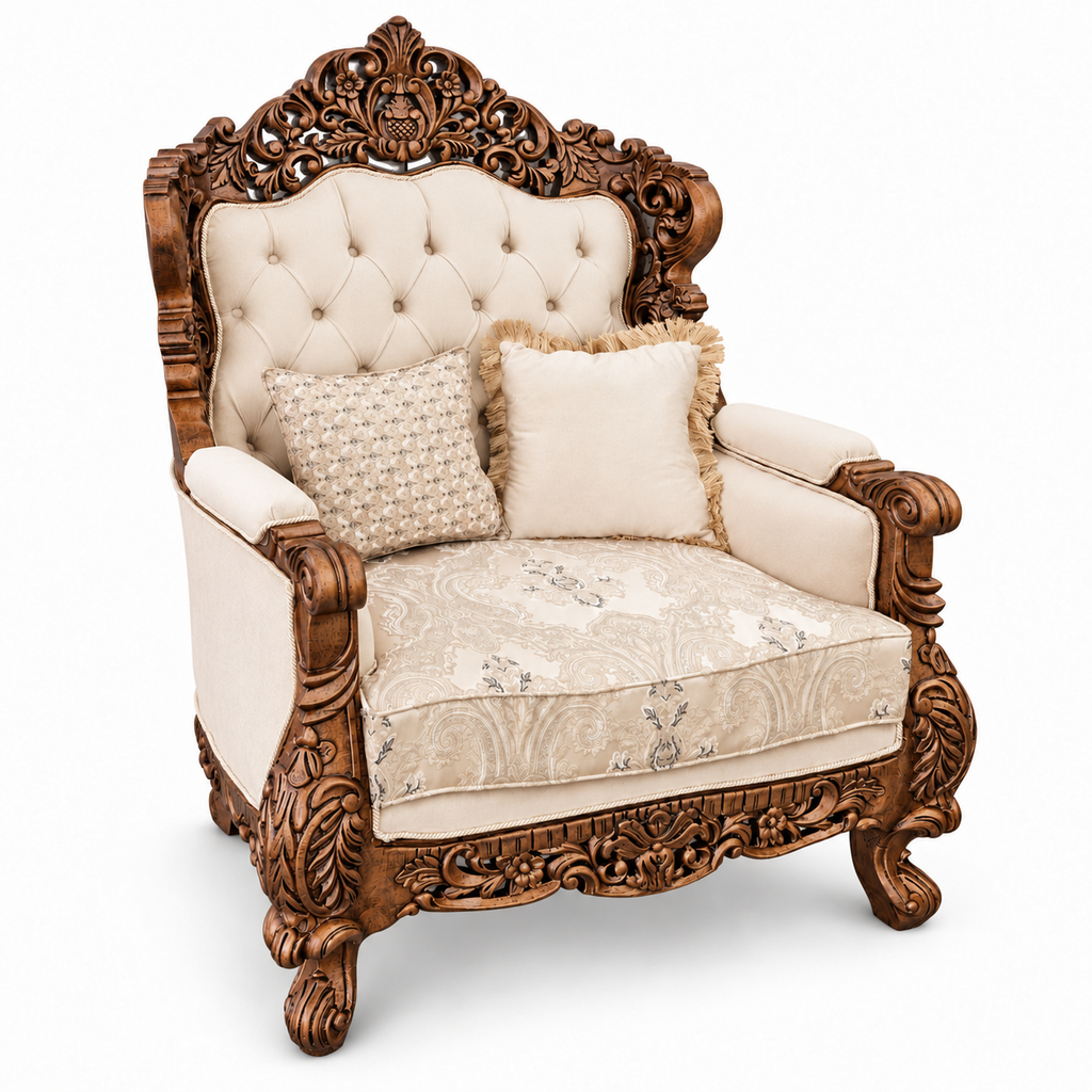Akbar Imperial 1 seater — Bleach Double Tone — Cream / Beige fabric