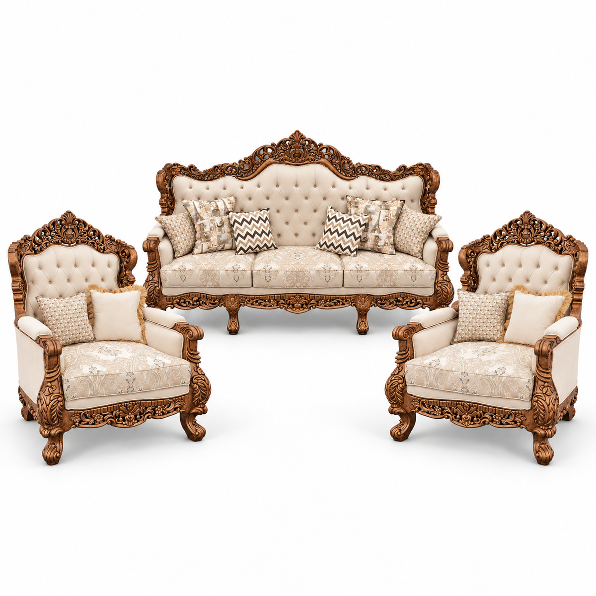 Akbar Imperial 3+1+1 bundle — Bleach Double Tone — one 3 seater and two armchairs — Cream / Beige fabric
