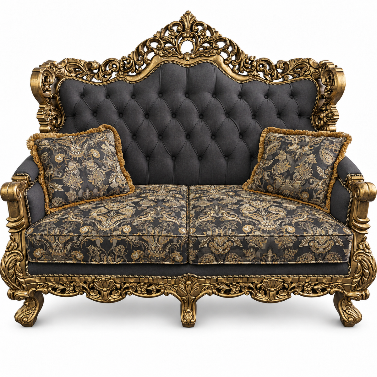 Akbar Imperial 2 seater — Golden Antique — Charcoal / Gold fabric