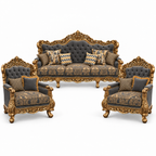 Akbar Imperial 3+1+1 bundle — Golden Antique — one 3 seater and two armchairs — Charcoal / Gold fabric