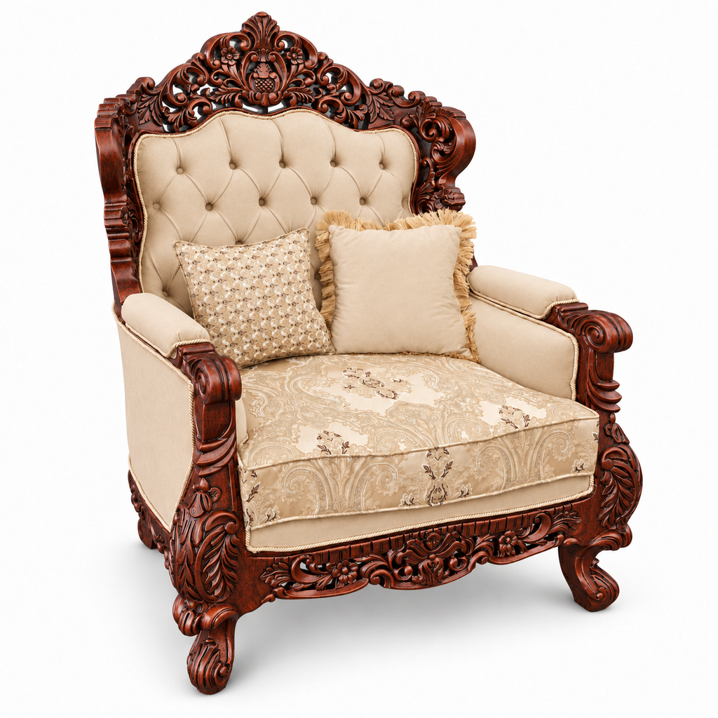 Akbar Imperial 1 seater — Natural Double Tone — Warm Beige / Champagne fabric