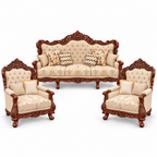Akbar Imperial 3+1+1 bundle — Natural Double Tone — one 3 seater and two armchairs — Warm Beige / Champagne fabric