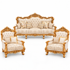 Akbar Imperial 3+1+1 bundle — Pure Gold — one 3 seater and two armchairs — Ivory / Champagne fabric