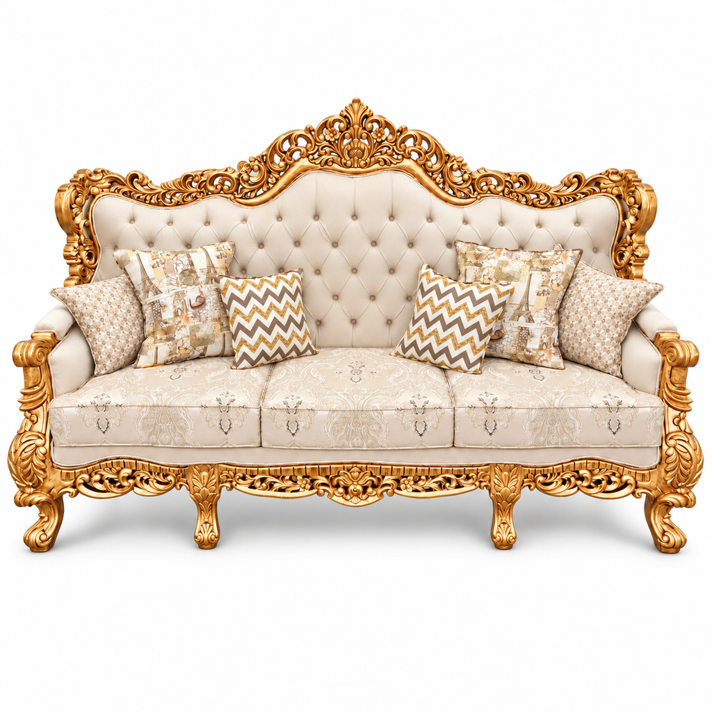 Akbar Imperial 3 seater — Pure Gold — Ivory / Champagne fabric