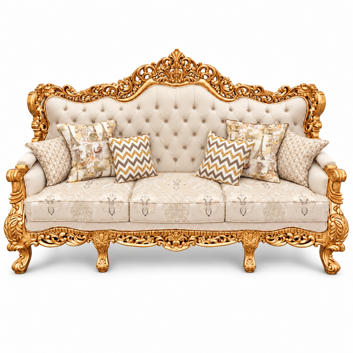 Akbar Imperial 3 seater — Pure Gold — Ivory / Champagne fabric