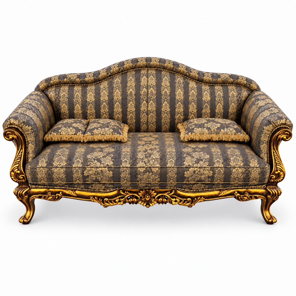 Amira 3 Seater Sofa – Golden Antique with Charcoal / Gold fabric