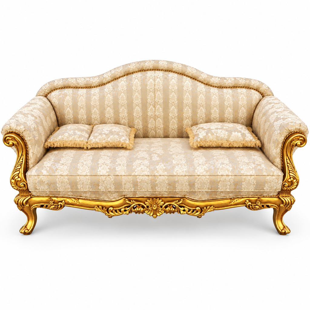 Amira 3 Seater Sofa – Pure Gold with Ivory / Champagne fabric