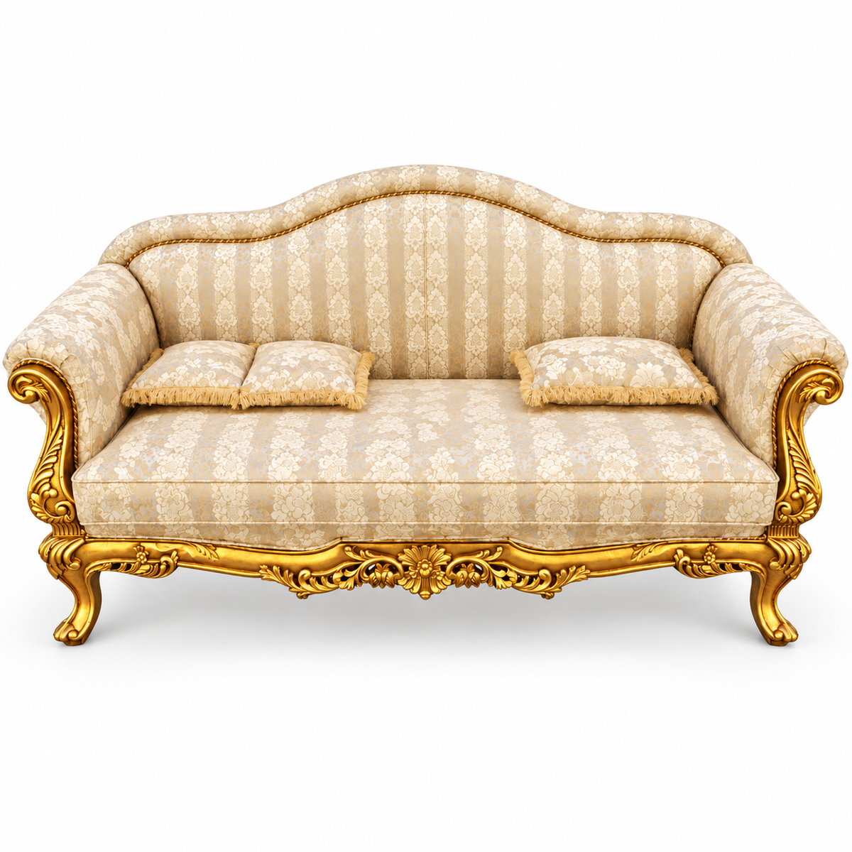 Amira 3 Seater Sofa – Pure Gold with Ivory / Champagne fabric