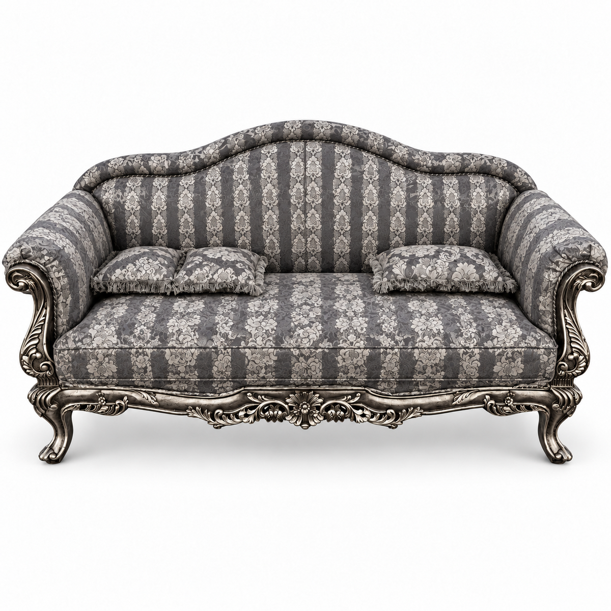 Amira 3 Seater Sofa – Silver Antique with Charcoal / Silver fabric