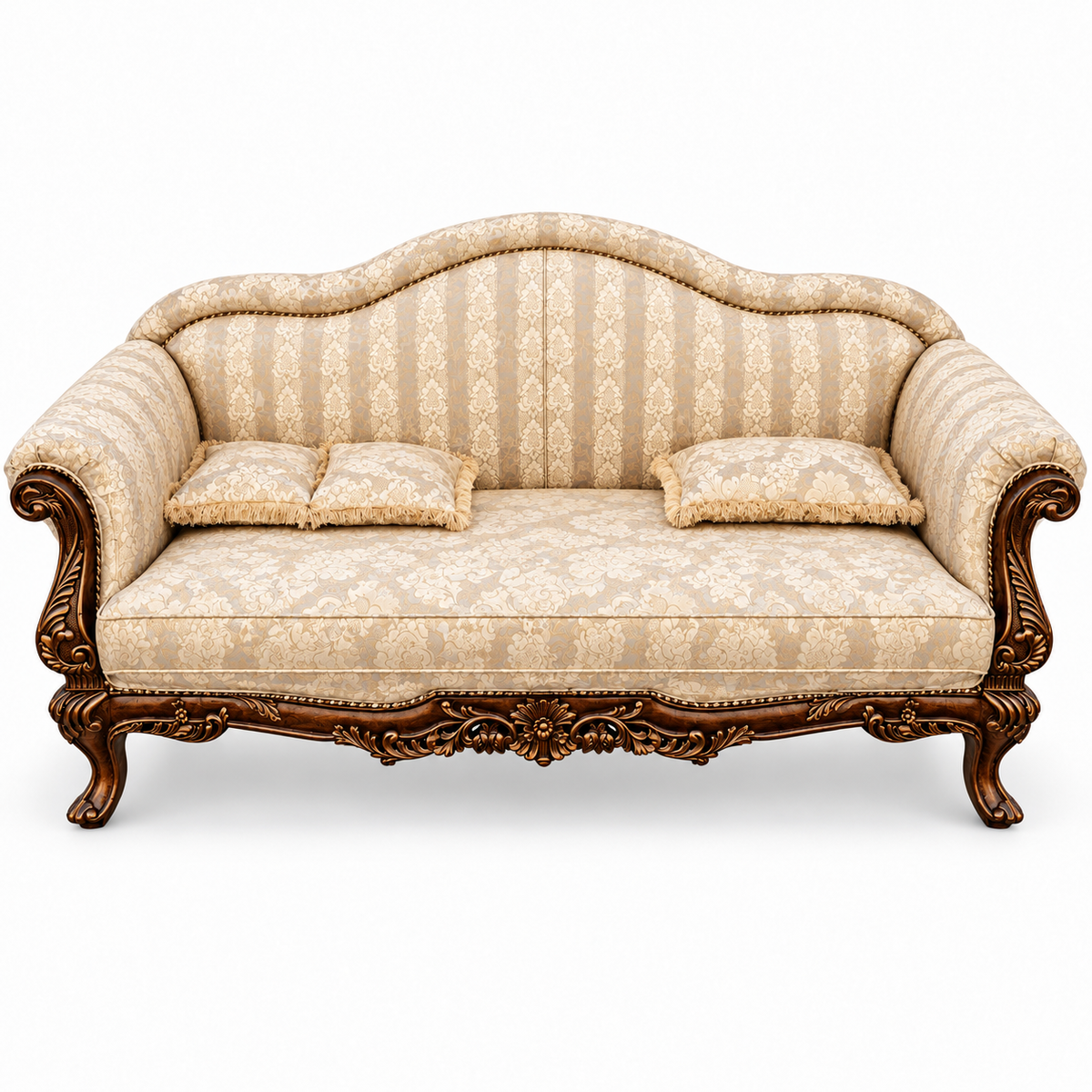 Amira 3 Seater Sofa – Walnut with Cream / Beige fabric