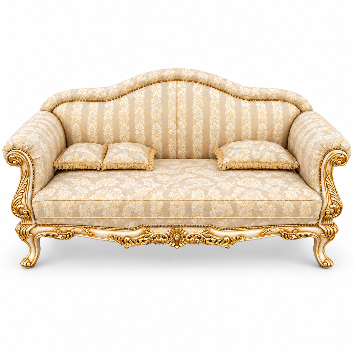 Amira 3 Seater Sofa – White Gold with Ivory / Gold fabric