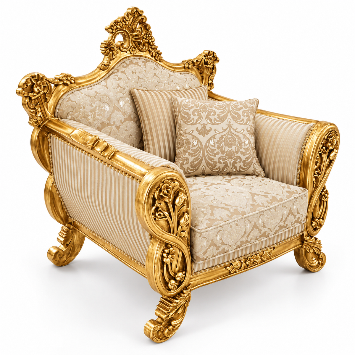 Babur Darbar 1 Seater – Pure Gold – Ivory / Champagne