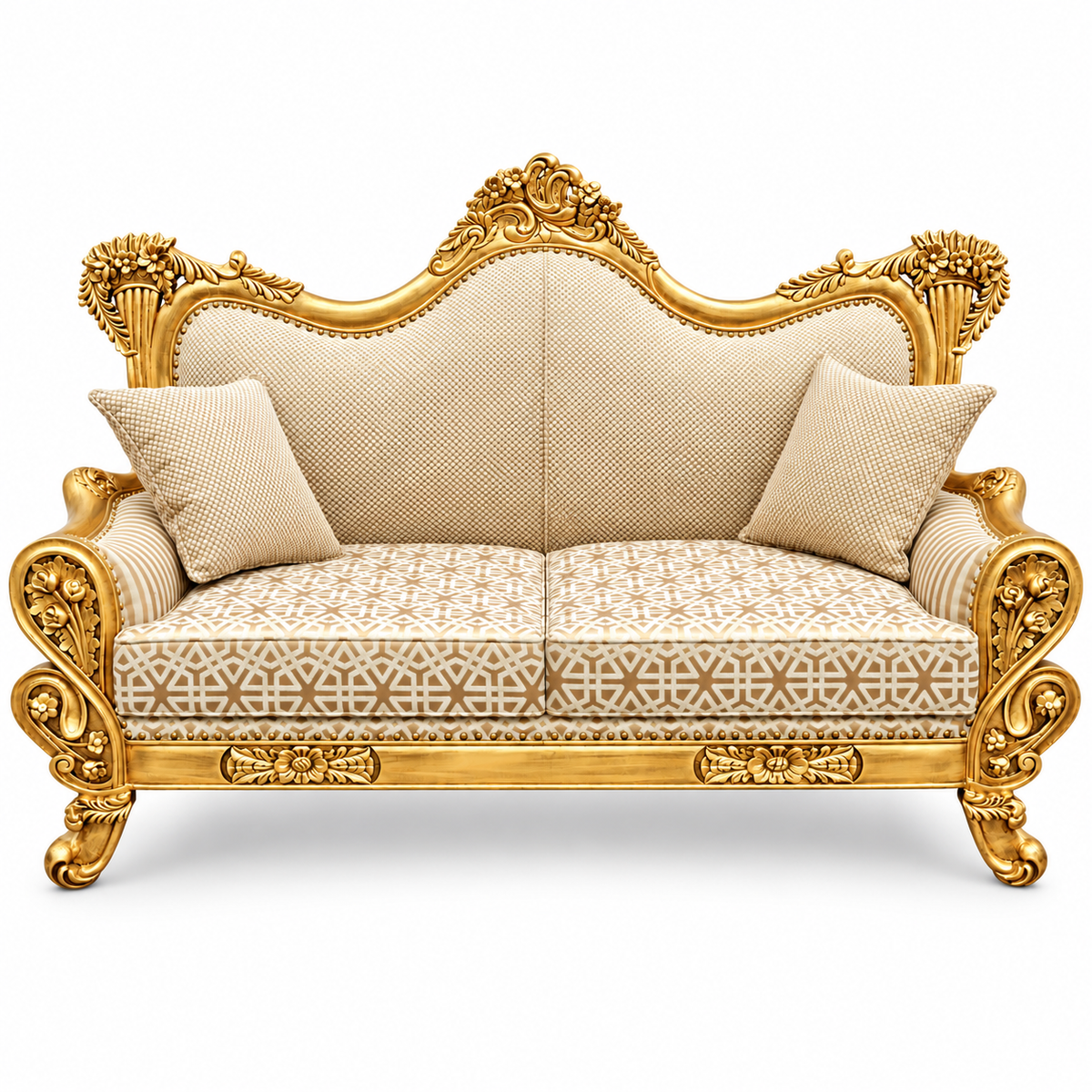 Babur Darbar 2 Seater – Pure Gold – Ivory / Champagne