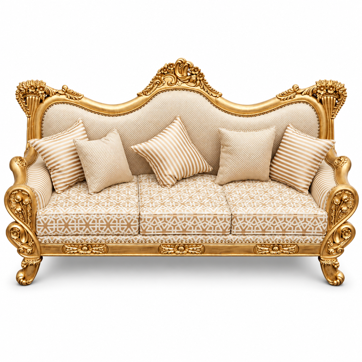 Babur Darbar 3 Seater – Pure Gold – Ivory / Champagne