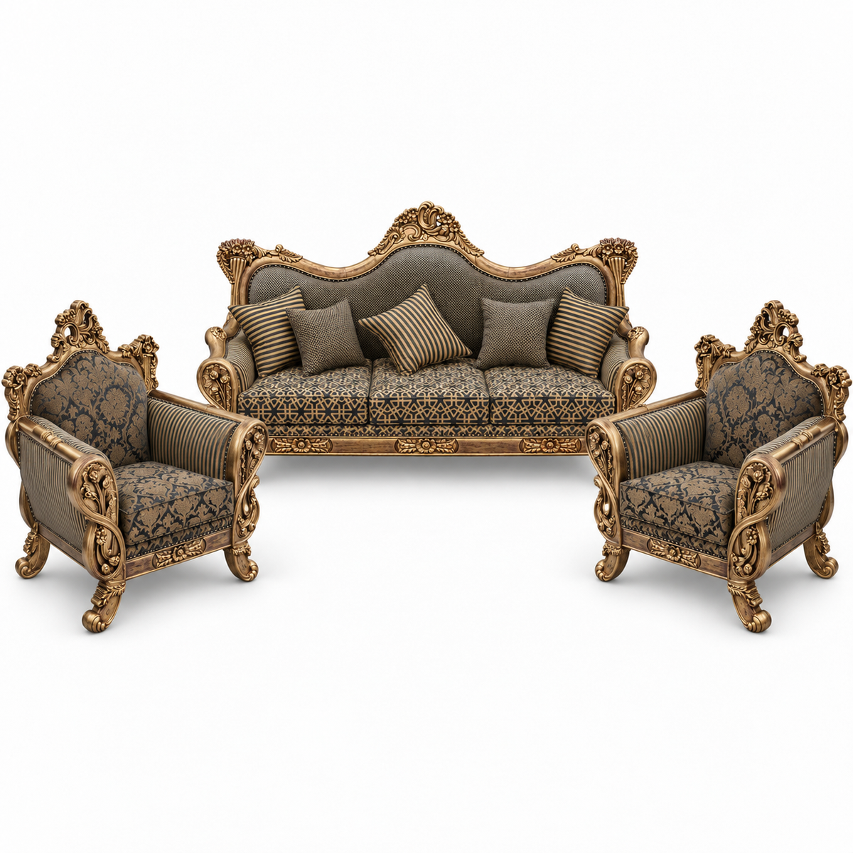 Babur Darbar 3+1+1 Bundle – Golden Antique – Charcoal / Gold