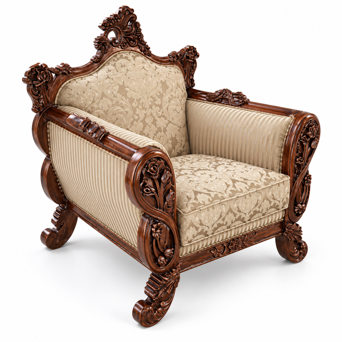 Babur Darbar 1 Seater – Natural Double Tone – Warm Beige / Champagne