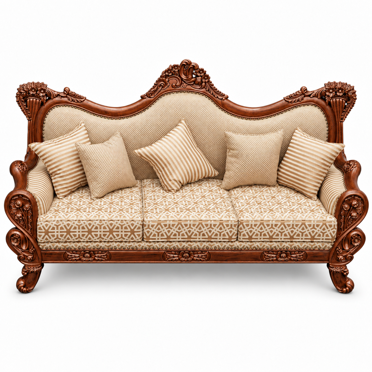 Babur Darbar 3 Seater – Natural Double Tone – Warm Beige / Champagne
