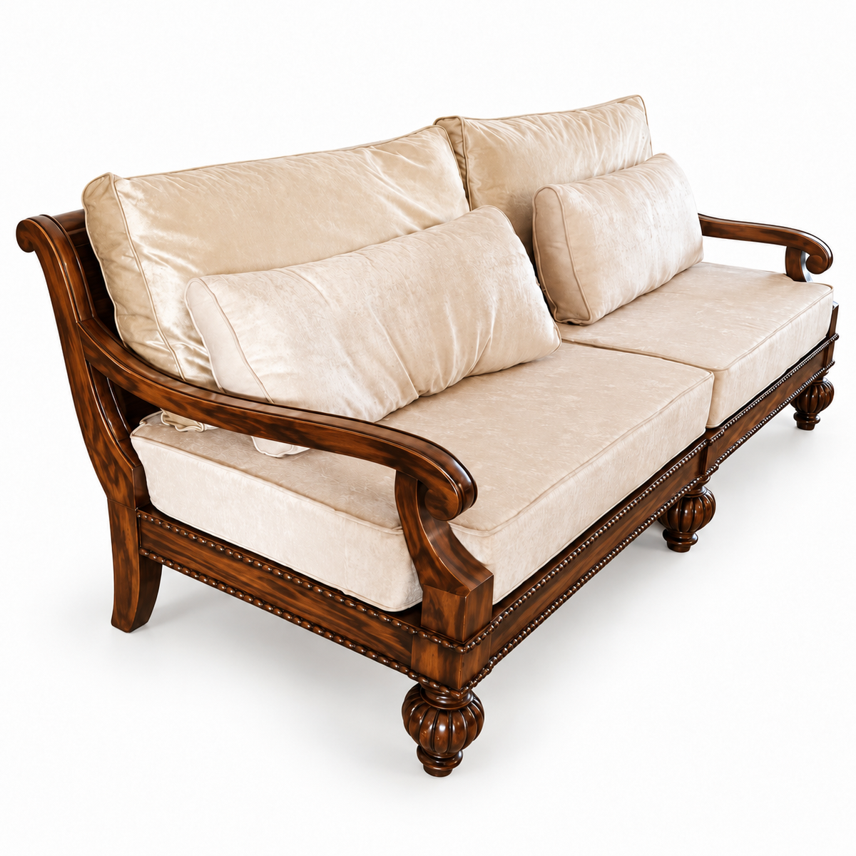 Badshahi 3 Seater – Natural Double Tone with Champagne Beige Fabric