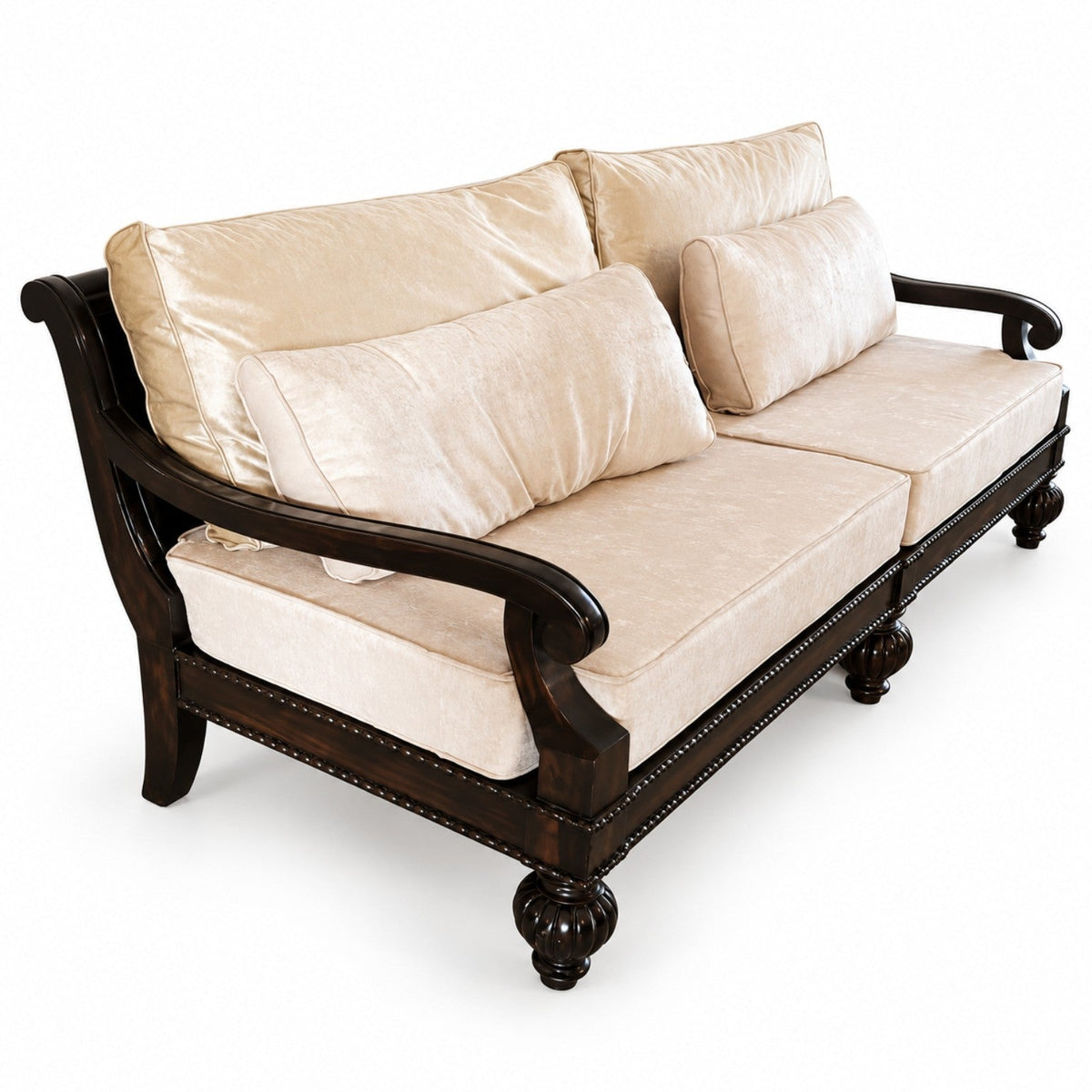 Badshahi 3 Seater – Walnut with Champagne Cream Fabric