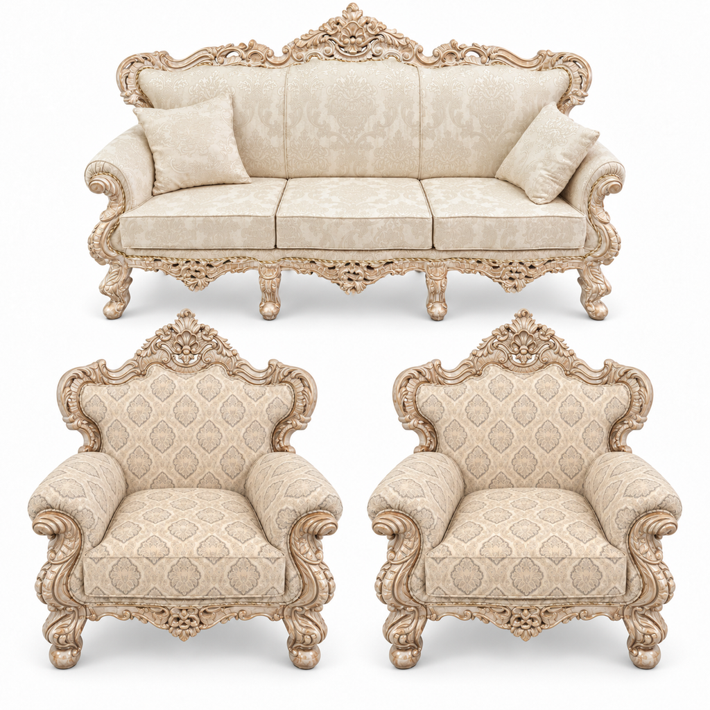 France Royal 3+1+1 bundle — one three-seater and two armchairs — Bleach Double Tone — Cream / Beige fabric