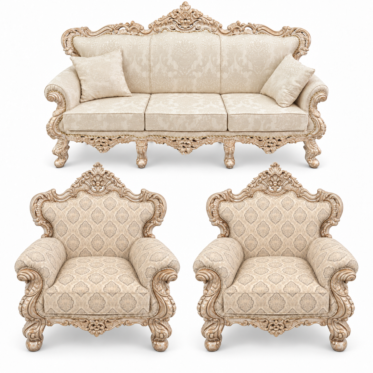 France Royal 3+1+1 bundle — one three-seater and two armchairs — Bleach Double Tone — Cream / Beige fabric