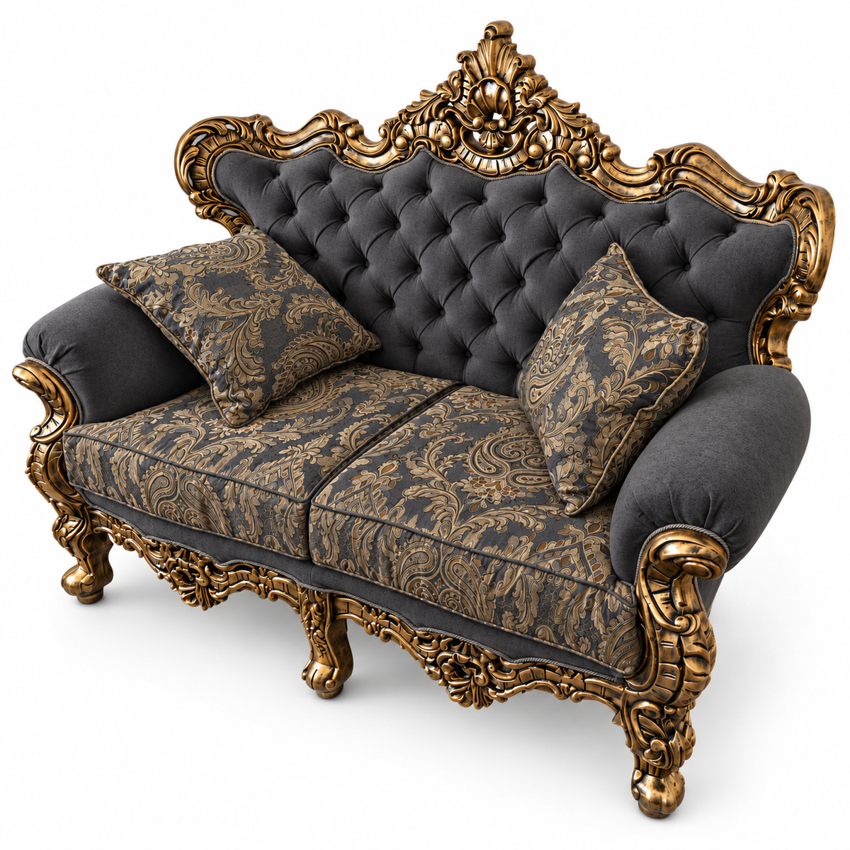 France Royal 2 seater — Golden Antique — Charcoal / Gold fabric
