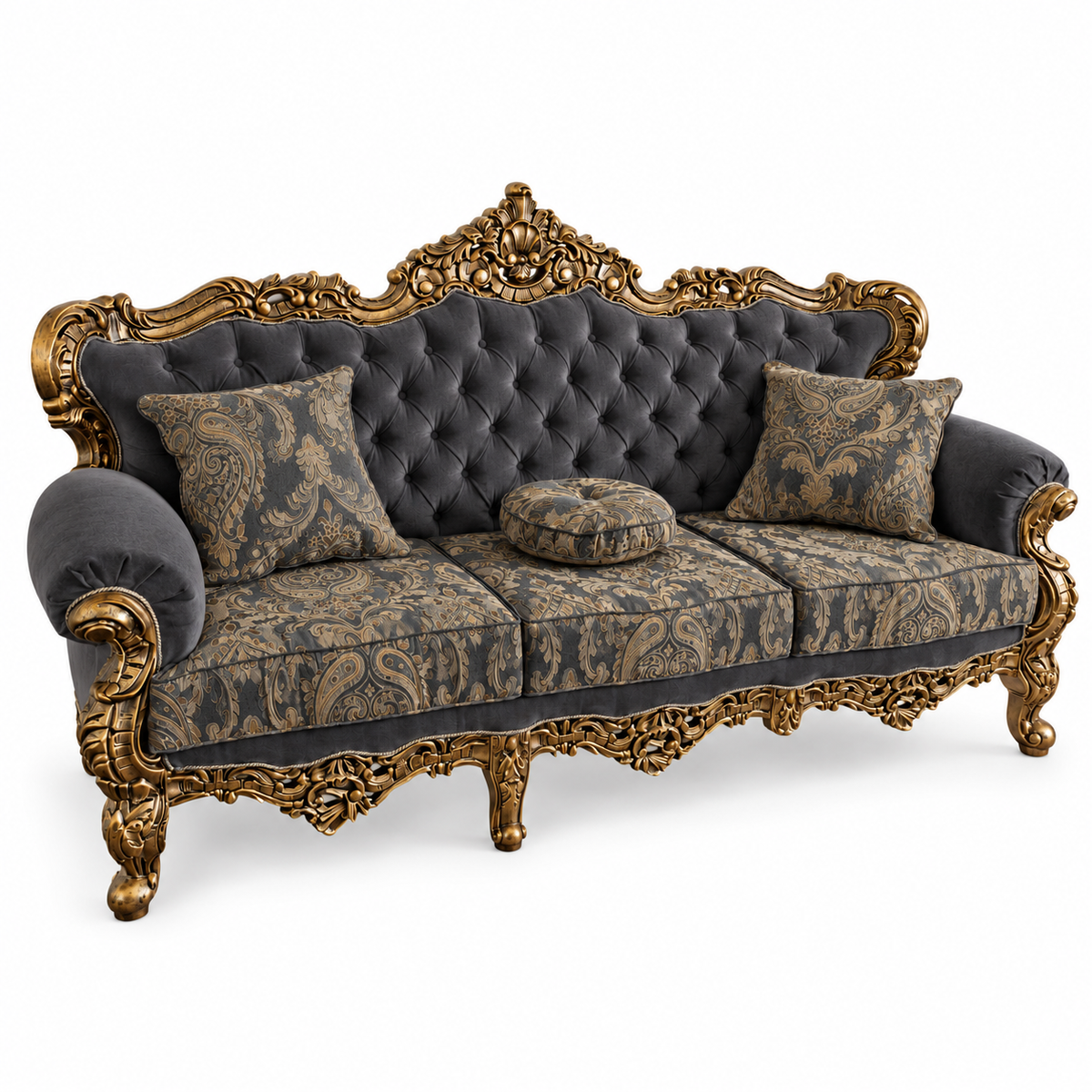 France Royal 3 seater — Golden Antique — Charcoal / Gold fabric
