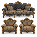 France Royal 3+1+1 bundle — one three-seater and two armchairs — Golden Antique — Charcoal / Gold fabric