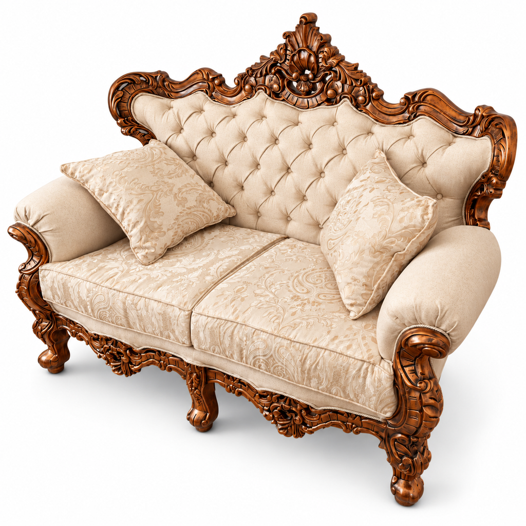 France Royal 2 seater — Natural Double Tone — Warm Beige / Champagne fabric