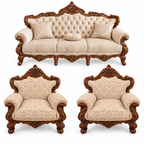 France Royal 3+1+1 bundle — one three-seater and two armchairs — Natural Double Tone — Warm Beige / Champagne fabric