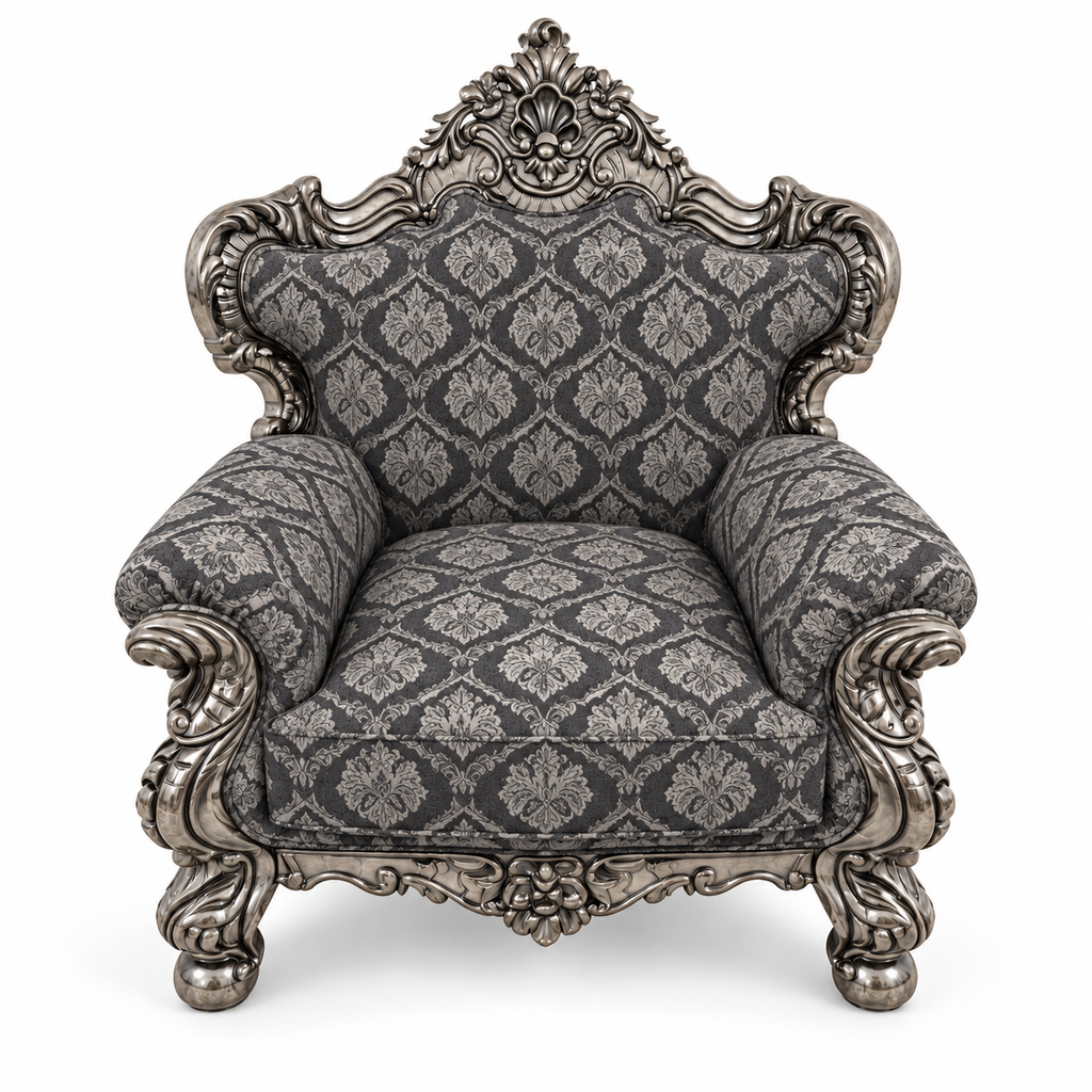 France Royal 1 seater — Silver Antique — Charcoal / Silver fabric