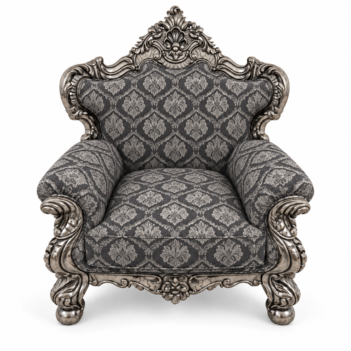 France Royal 1 seater — Silver Antique — Charcoal / Silver fabric