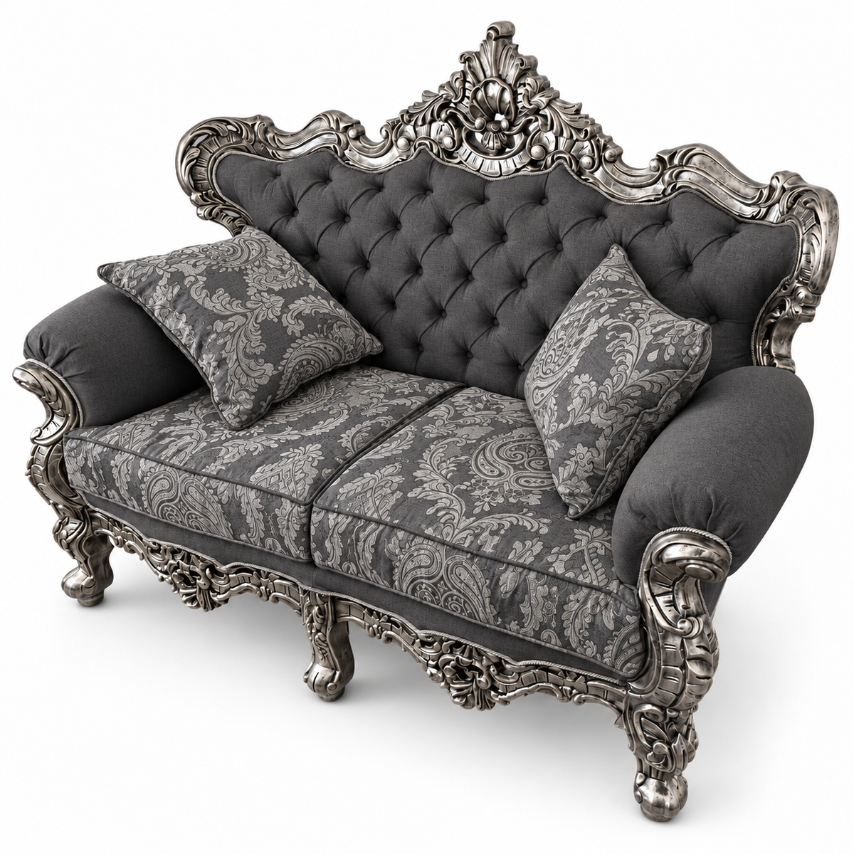 France Royal 2 seater — Silver Antique — Charcoal / Silver fabric