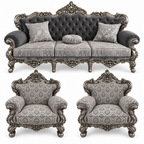 France Royal 3+1+1 bundle — one three-seater and two armchairs — Silver Antique — Charcoal / Silver fabric