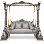 HATTI 3 Seater Jhoola – Silver Antique – matching cushion set