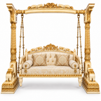 HATTI 3 Seater Jhoola – White Gold – matching cushion set