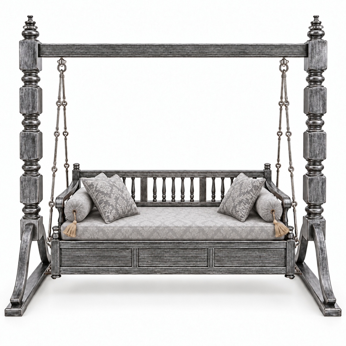 PLAIN 3 Seater Jhoola – Silver Antique – matching cushion set