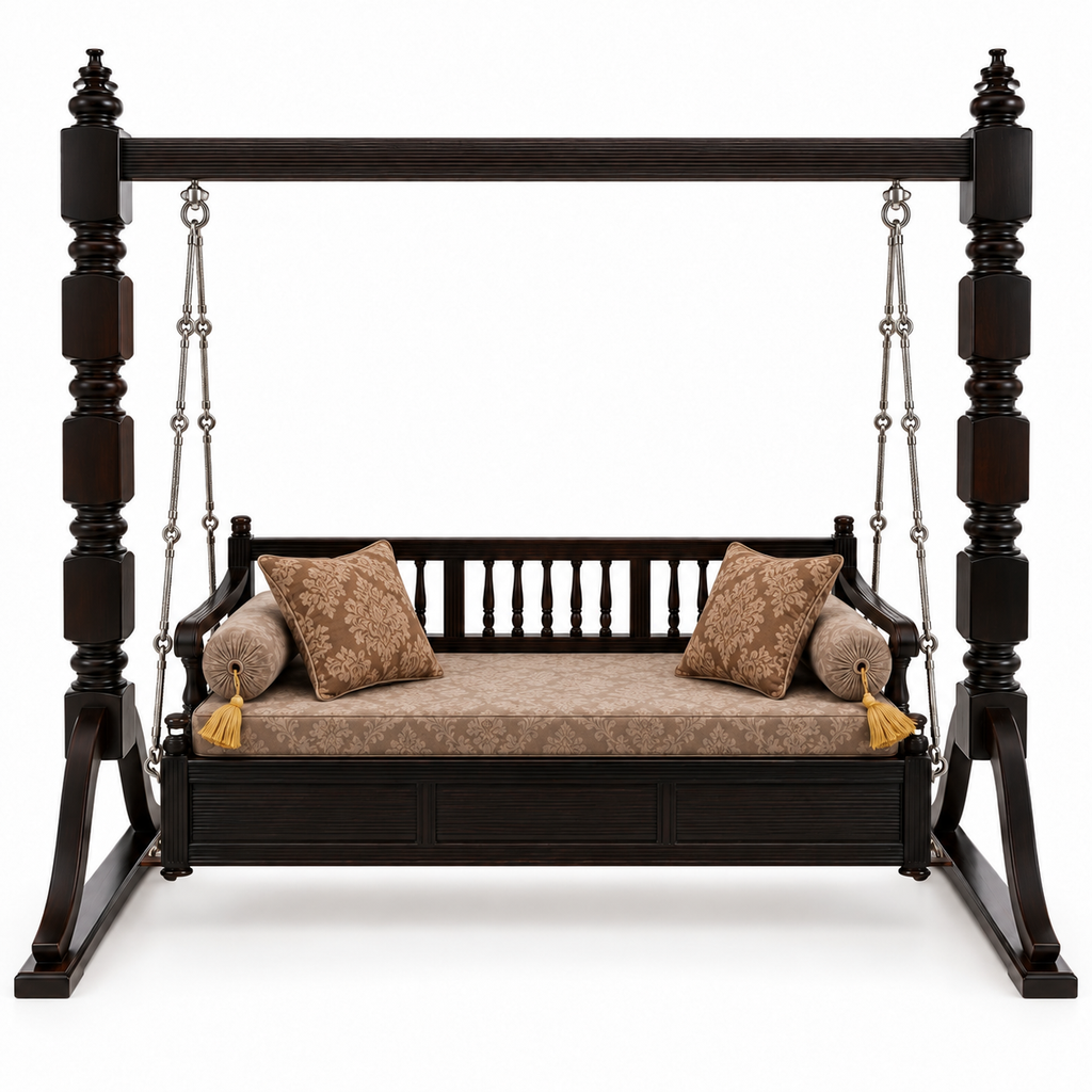 PLAIN 3 Seater Jhoola – Walnut – matching cushion set