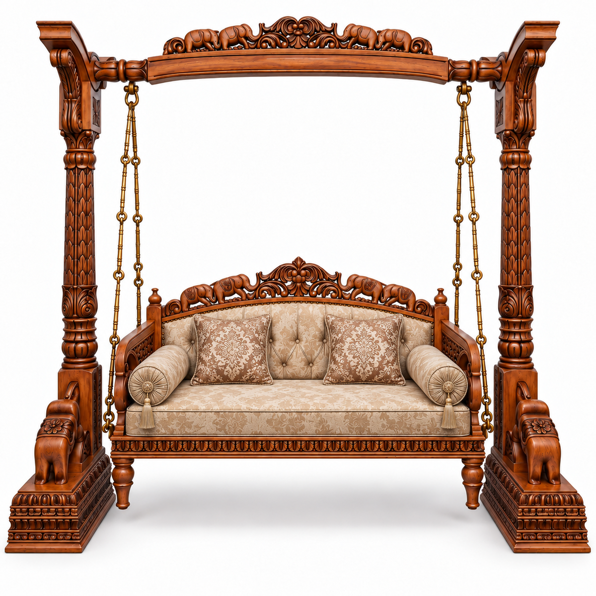 HATTI 3 Seater Jhoola – Natural Double Tone – matching cushion set