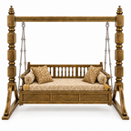 PLAIN 3 Seater Jhoola – Golden Antique – matching cushion set