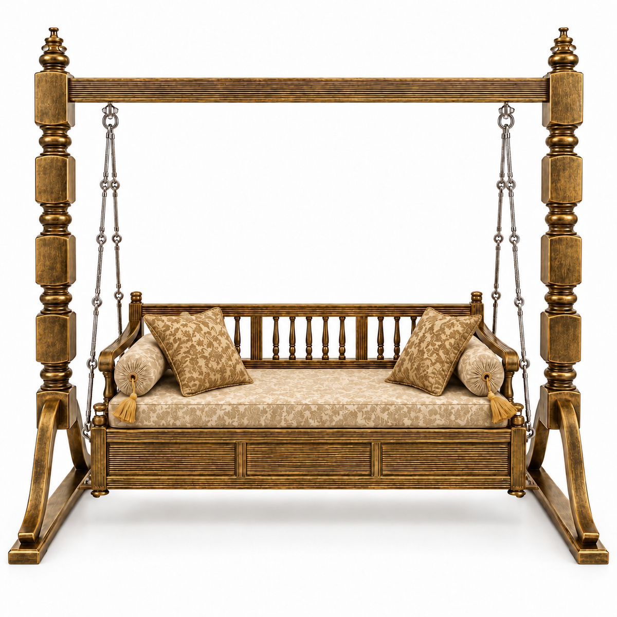 PLAIN 3 Seater Jhoola – Golden Antique – matching cushion set