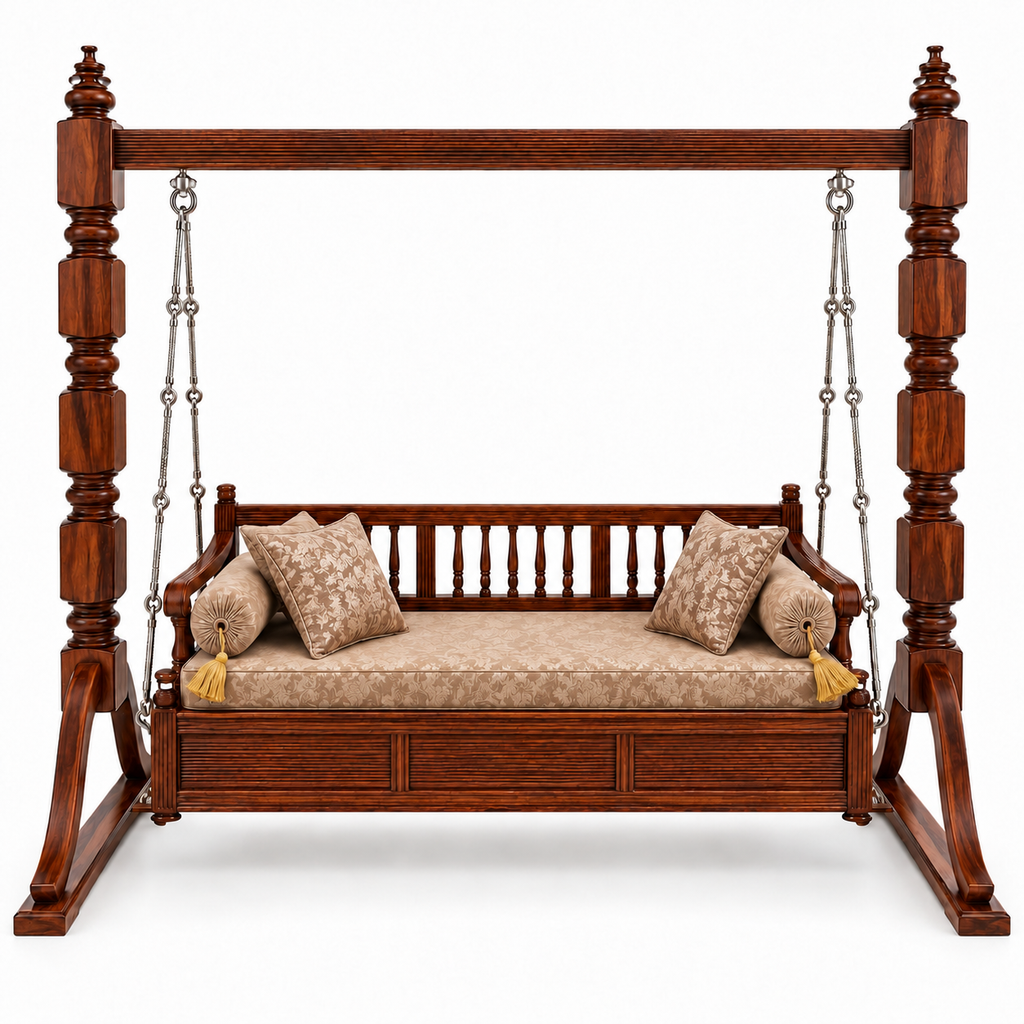 PLAIN 3 Seater Jhoola – Natural Double Tone – matching cushion set