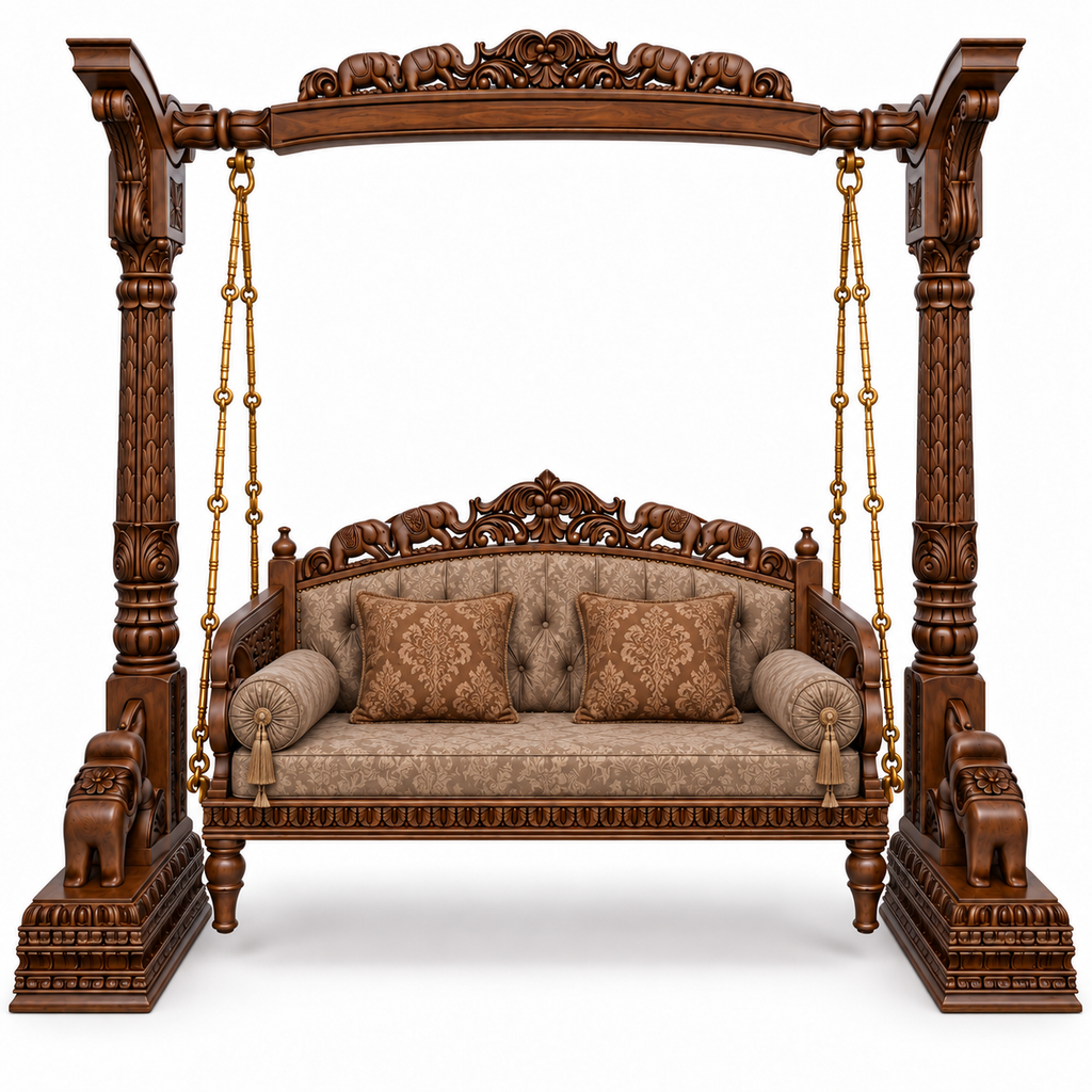 HATTI 3 Seater Jhoola – Walnut – matching cushion set