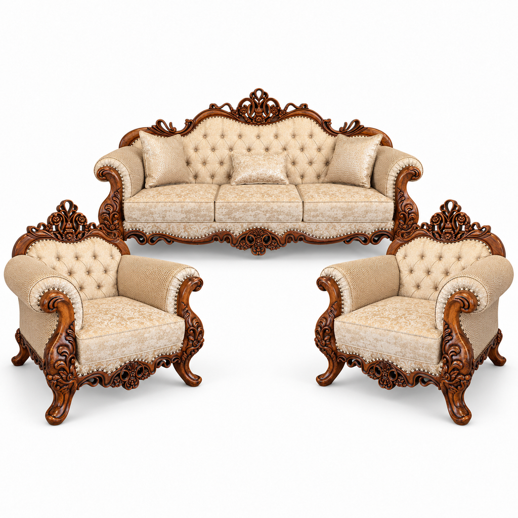 Malik 3+1+1 bundle — Bleach Double Tone — one 3 seater and two armchairs — Cream / Beige fabric