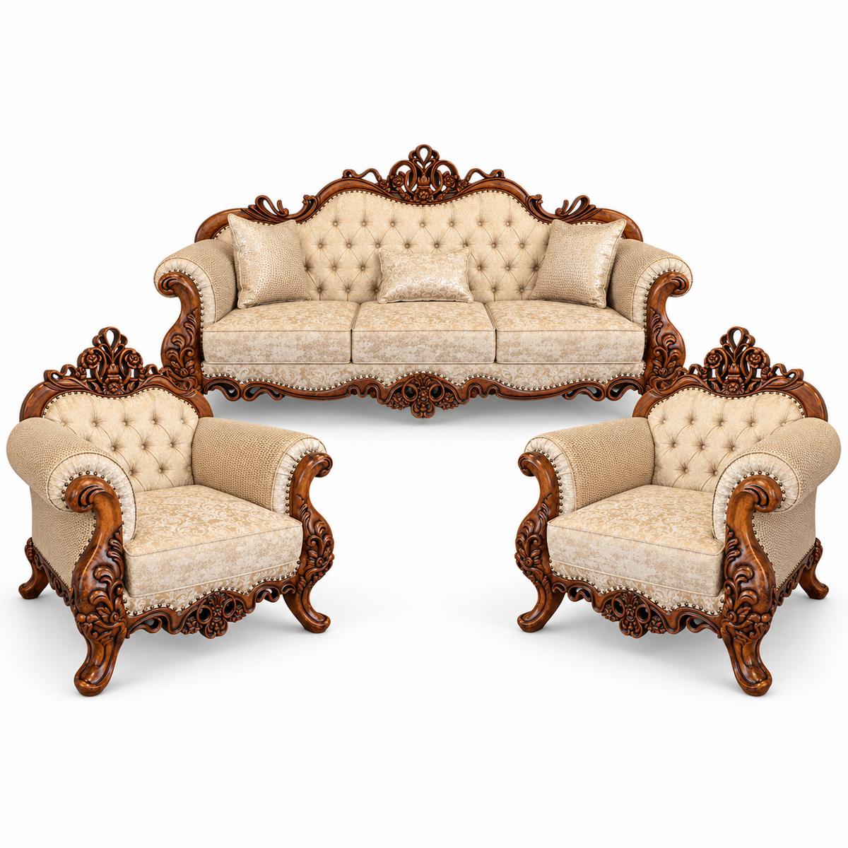 Malik 3+1+1 bundle — Bleach Double Tone — one 3 seater and two armchairs — Cream / Beige fabric