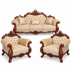Malik 3+1+1 bundle — Natural Double Tone — one 3 seater and two armchairs — Warm Beige / Champagne fabric