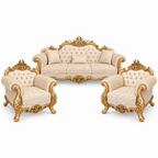 Malik 3+1+1 bundle — Pure Gold — one 3 seater and two armchairs — Ivory / Champagne fabric