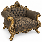Malik 1 seater — Golden Antique — Charcoal / Gold patterned fabric