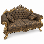 Malik 2 seater — Golden Antique — Charcoal / Gold patterned fabric
