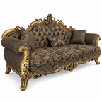 Malik 3 seater — Golden Antique — Charcoal / Gold patterned fabric